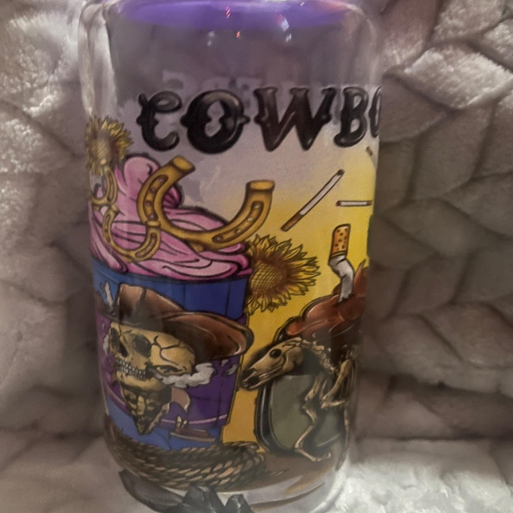 16 ounce Libby Glass tumbler in a western theme